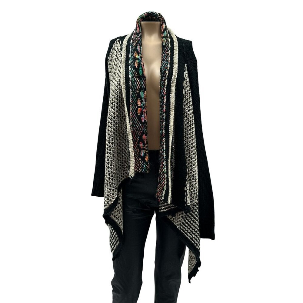 Alberto Makali Open Front Cardigan Mixed Media Sparkly Boho Gspy Sweater Women M